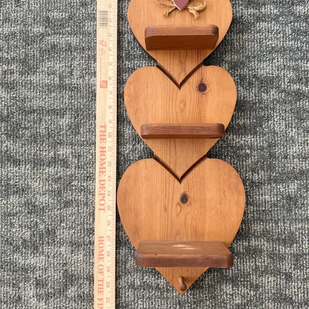 Cottagecore Vintage Heart Wood Wall Shelf 3 Tier Display Decor curio trinket